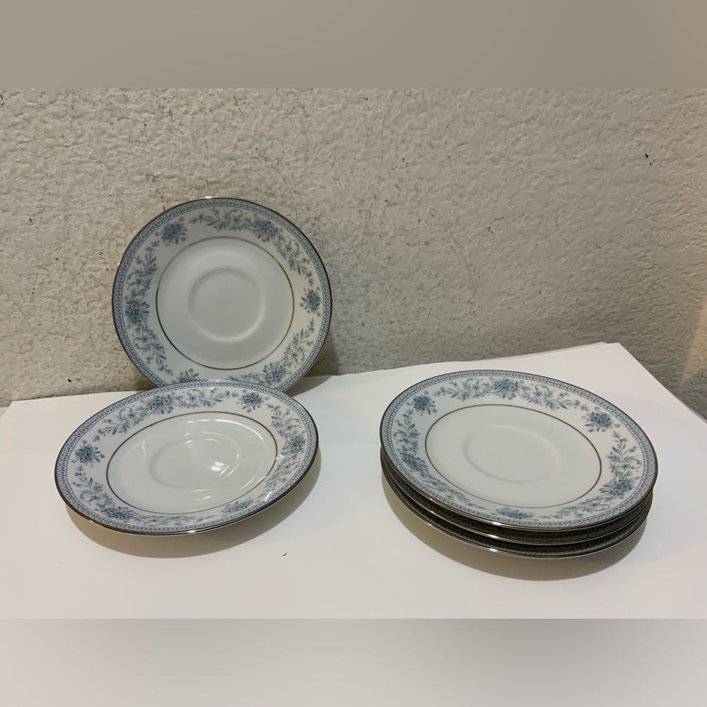 Noritake Contemporary Blue Hill 2482 Saucer Fine China Blue Pink Floral Lot of 5